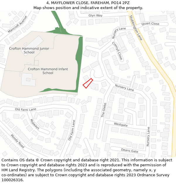 4, MAYFLOWER CLOSE, FAREHAM, PO14 2PZ: Location map and indicative extent of plot