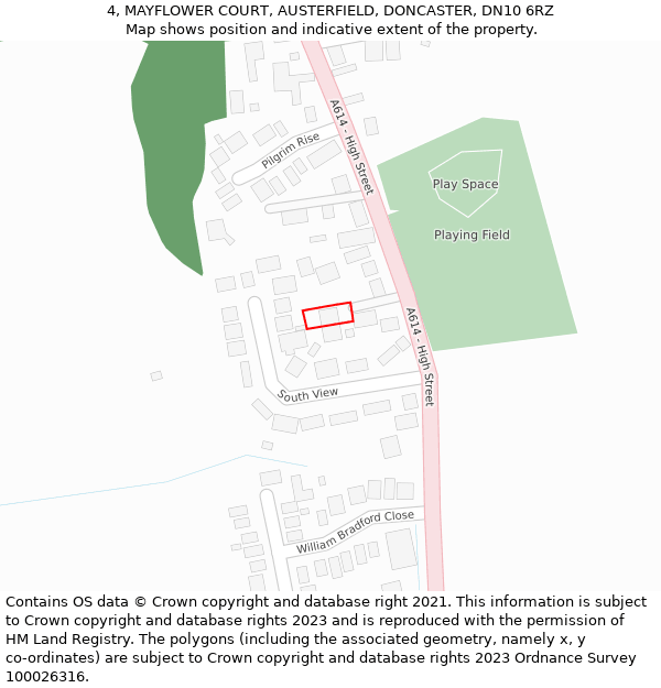 4, MAYFLOWER COURT, AUSTERFIELD, DONCASTER, DN10 6RZ: Location map and indicative extent of plot