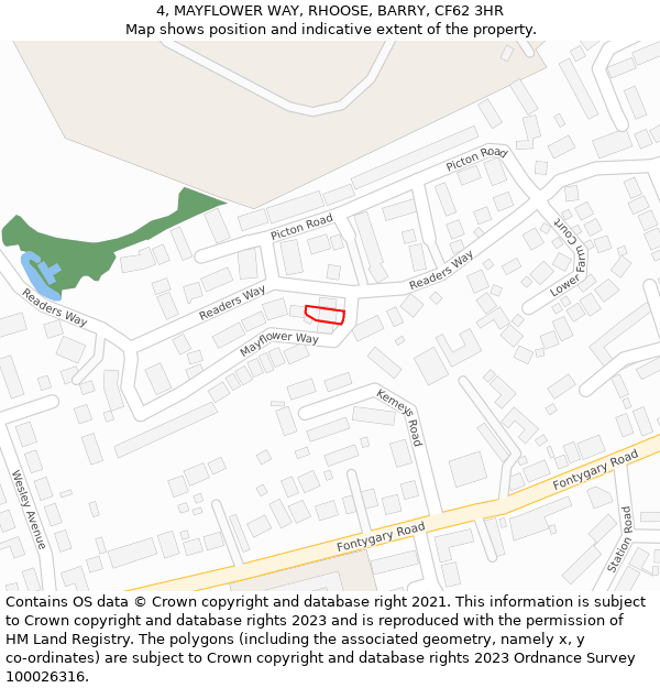 4, MAYFLOWER WAY, RHOOSE, BARRY, CF62 3HR: Location map and indicative extent of plot