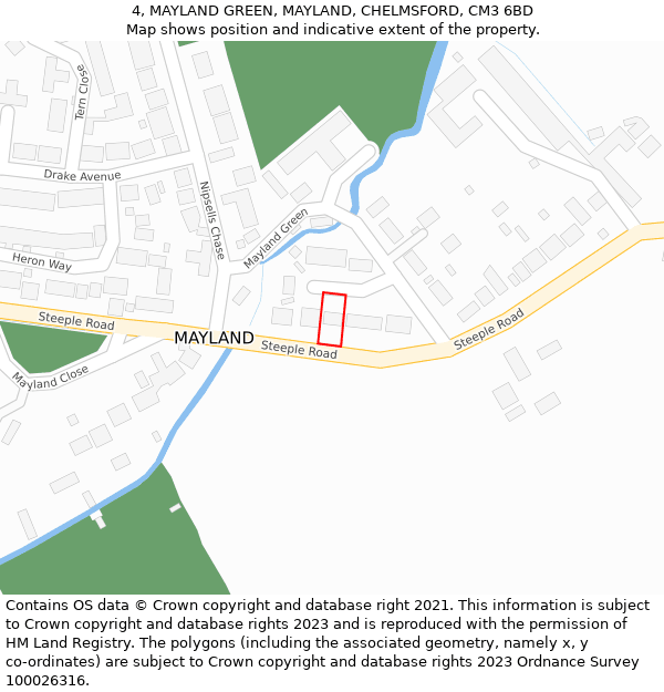 4, MAYLAND GREEN, MAYLAND, CHELMSFORD, CM3 6BD: Location map and indicative extent of plot