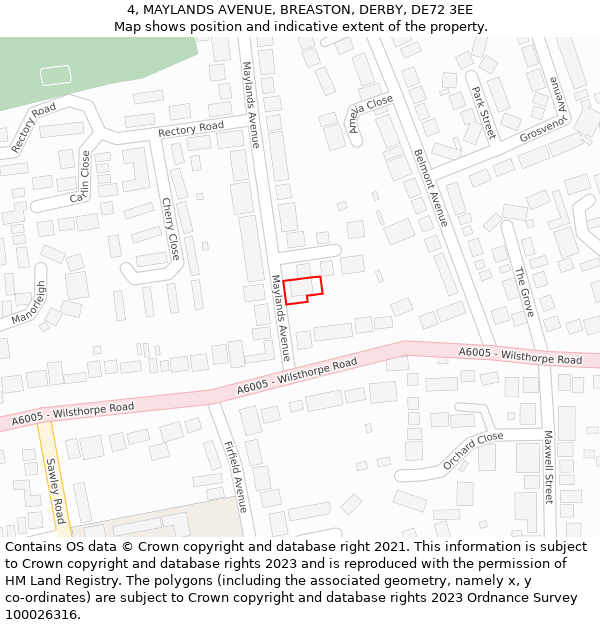 4, MAYLANDS AVENUE, BREASTON, DERBY, DE72 3EE: Location map and indicative extent of plot