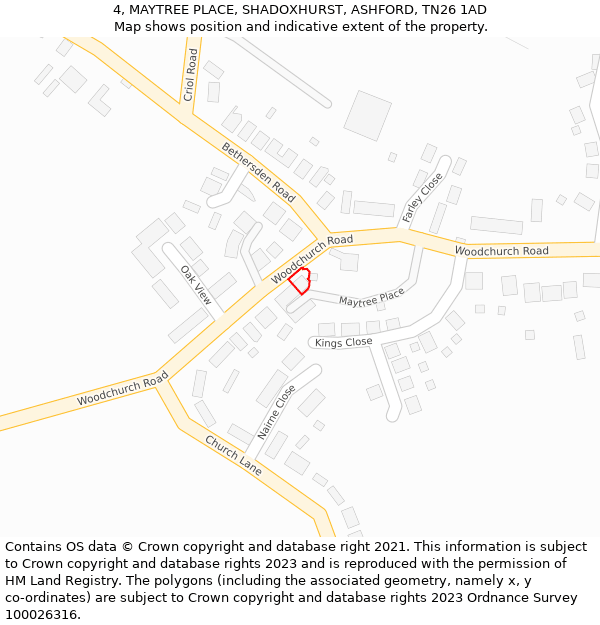 4, MAYTREE PLACE, SHADOXHURST, ASHFORD, TN26 1AD: Location map and indicative extent of plot