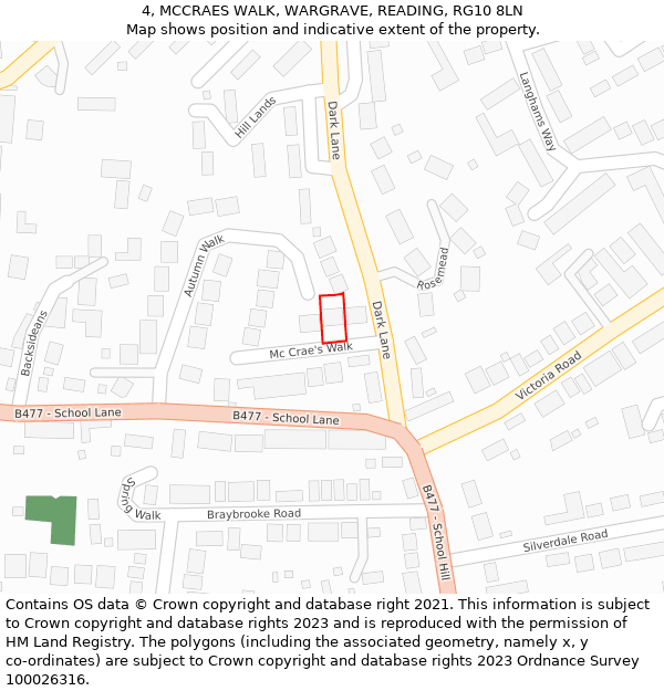 4, MCCRAES WALK, WARGRAVE, READING, RG10 8LN: Location map and indicative extent of plot