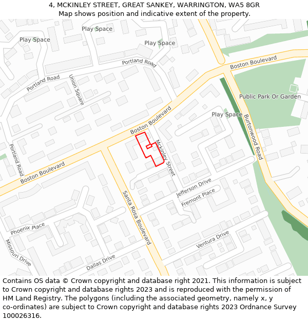 4, MCKINLEY STREET, GREAT SANKEY, WARRINGTON, WA5 8GR: Location map and indicative extent of plot