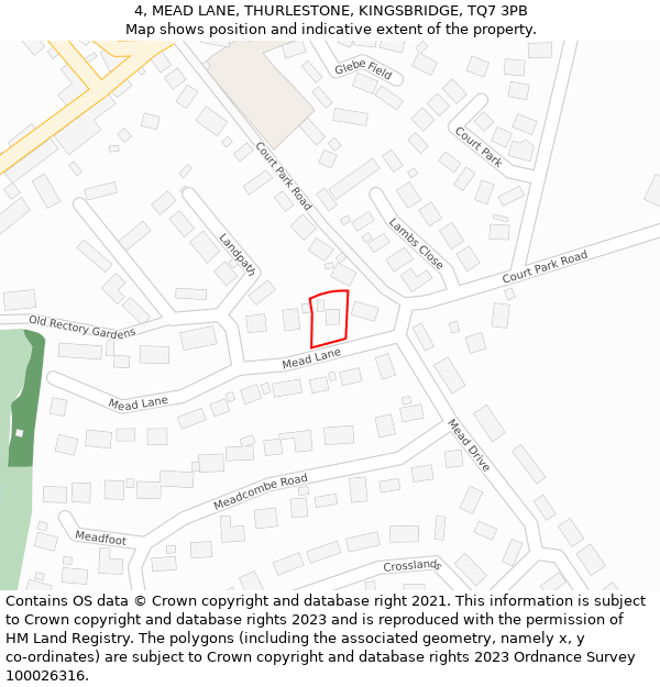 4, MEAD LANE, THURLESTONE, KINGSBRIDGE, TQ7 3PB: Location map and indicative extent of plot