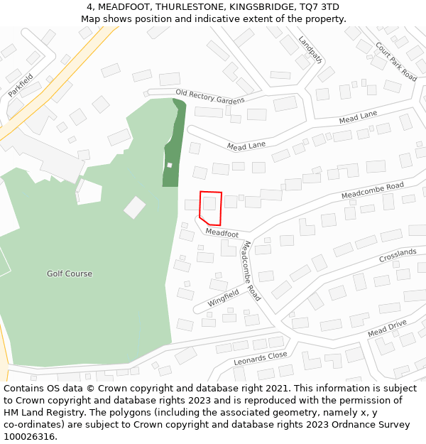 4, MEADFOOT, THURLESTONE, KINGSBRIDGE, TQ7 3TD: Location map and indicative extent of plot