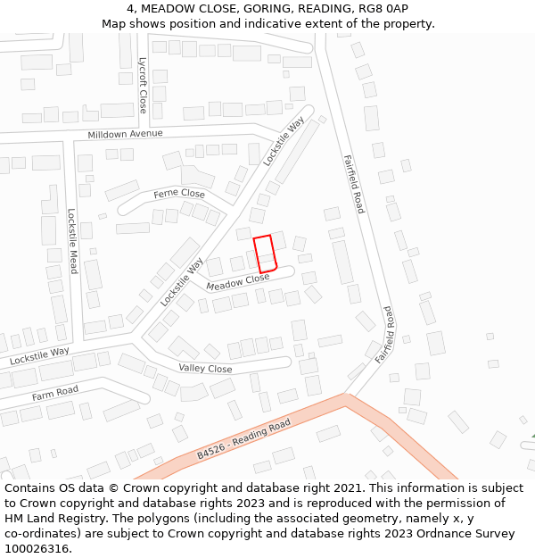 4, MEADOW CLOSE, GORING, READING, RG8 0AP: Location map and indicative extent of plot