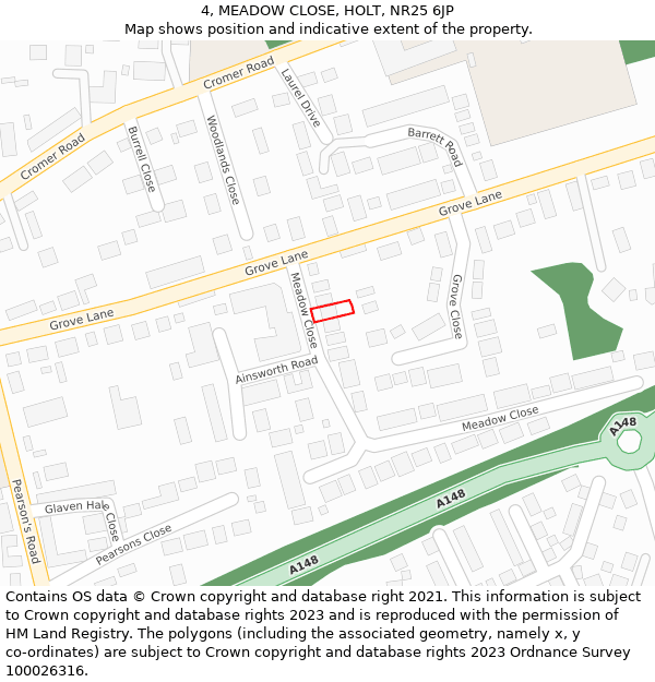 4, MEADOW CLOSE, HOLT, NR25 6JP: Location map and indicative extent of plot
