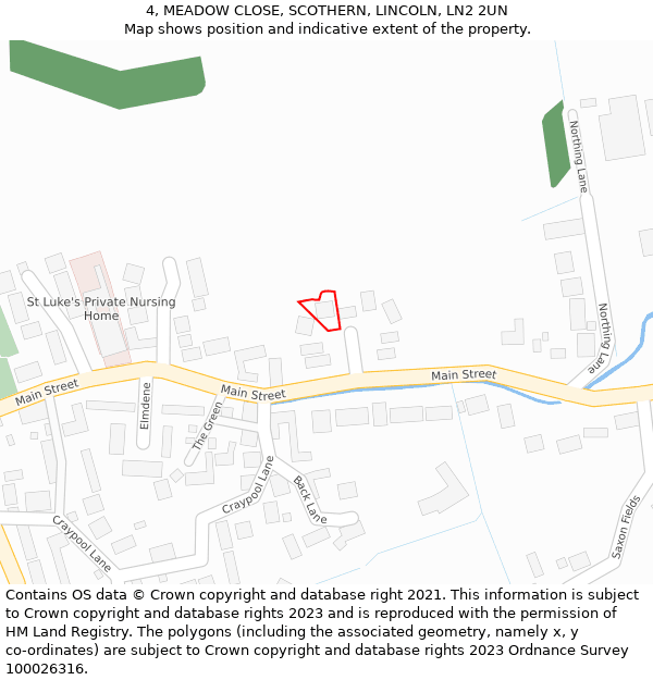 4, MEADOW CLOSE, SCOTHERN, LINCOLN, LN2 2UN: Location map and indicative extent of plot