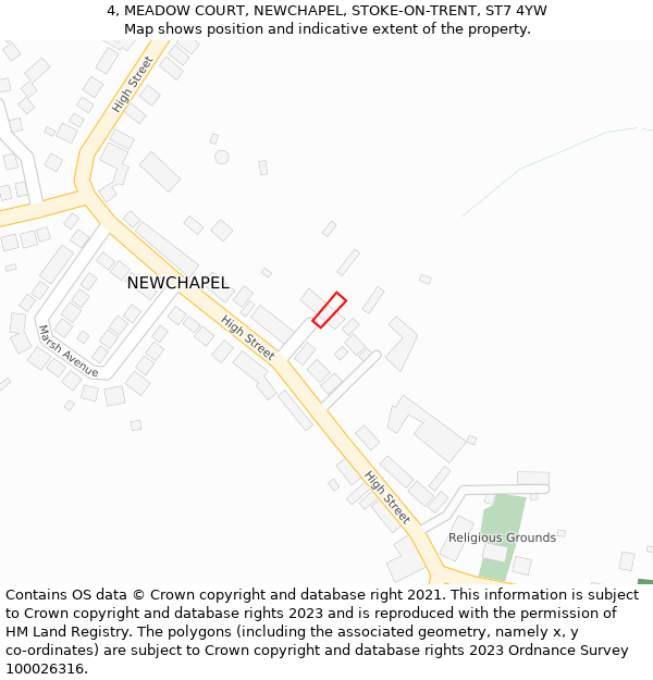 4, MEADOW COURT, NEWCHAPEL, STOKE-ON-TRENT, ST7 4YW: Location map and indicative extent of plot