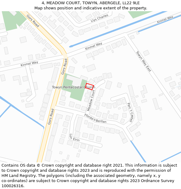 4, MEADOW COURT, TOWYN, ABERGELE, LL22 9LE: Location map and indicative extent of plot