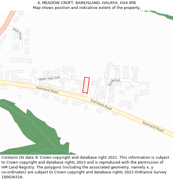 4, MEADOW CROFT, BARKISLAND, HALIFAX, HX4 0FB: Location map and indicative extent of plot