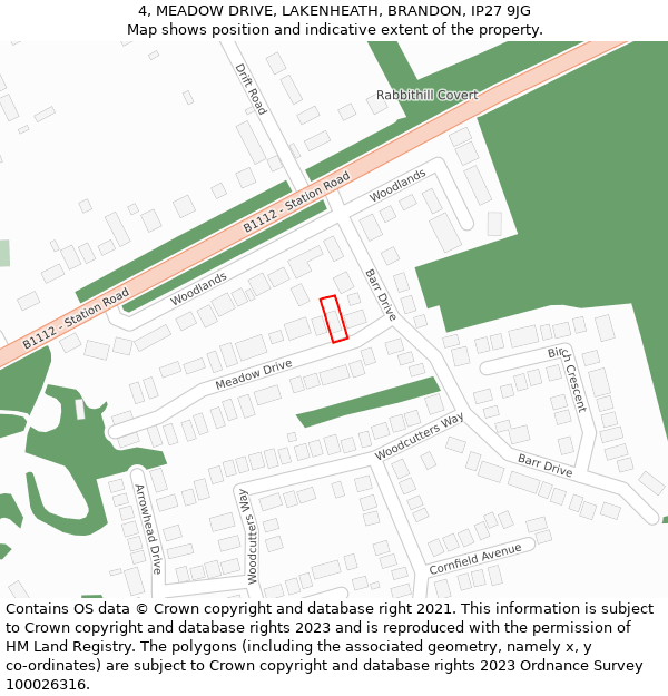 4, MEADOW DRIVE, LAKENHEATH, BRANDON, IP27 9JG: Location map and indicative extent of plot