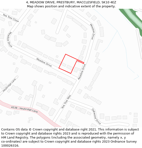 4, MEADOW DRIVE, PRESTBURY, MACCLESFIELD, SK10 4EZ: Location map and indicative extent of plot