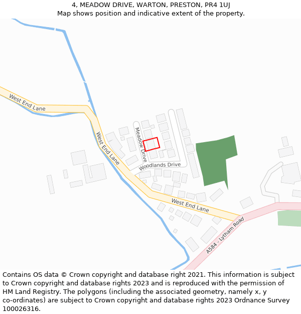4, MEADOW DRIVE, WARTON, PRESTON, PR4 1UJ: Location map and indicative extent of plot