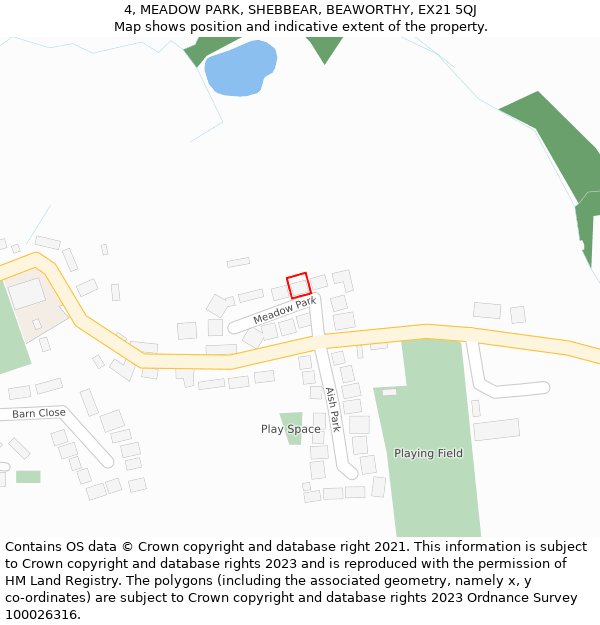 4, MEADOW PARK, SHEBBEAR, BEAWORTHY, EX21 5QJ: Location map and indicative extent of plot