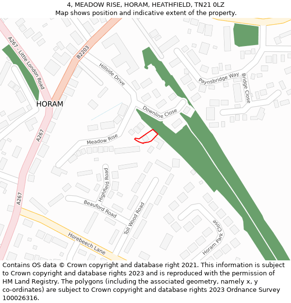 4, MEADOW RISE, HORAM, HEATHFIELD, TN21 0LZ: Location map and indicative extent of plot