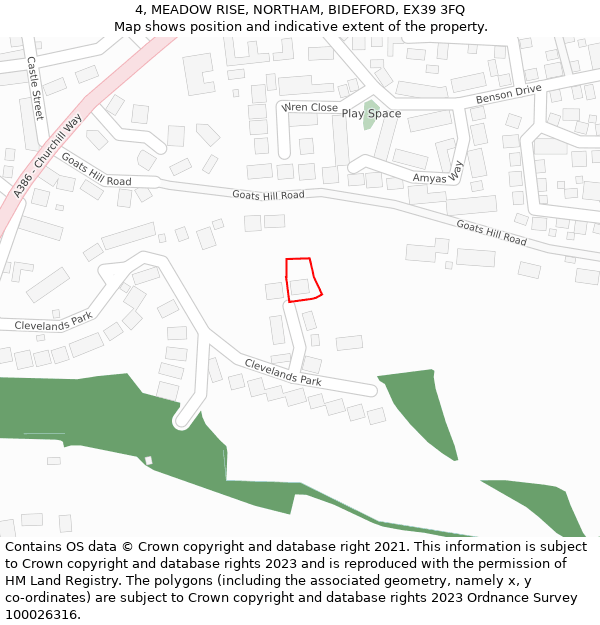 4, MEADOW RISE, NORTHAM, BIDEFORD, EX39 3FQ: Location map and indicative extent of plot