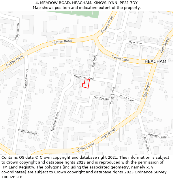 4, MEADOW ROAD, HEACHAM, KING'S LYNN, PE31 7DY: Location map and indicative extent of plot