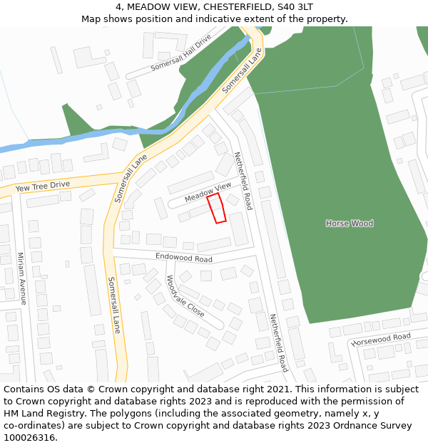 4, MEADOW VIEW, CHESTERFIELD, S40 3LT: Location map and indicative extent of plot