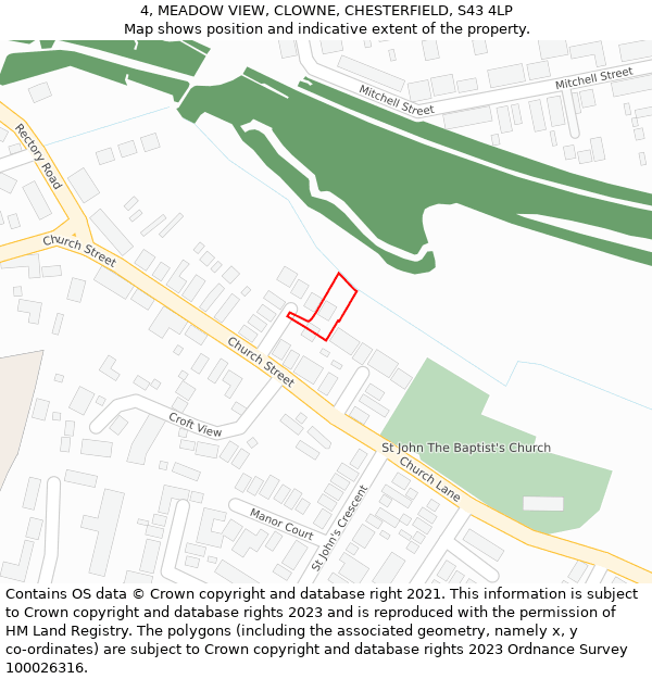 4, MEADOW VIEW, CLOWNE, CHESTERFIELD, S43 4LP: Location map and indicative extent of plot