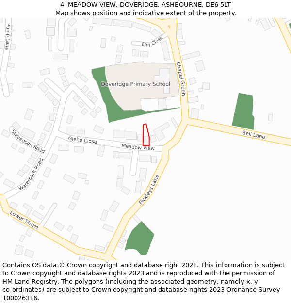 4, MEADOW VIEW, DOVERIDGE, ASHBOURNE, DE6 5LT: Location map and indicative extent of plot