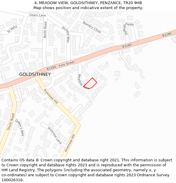 4, MEADOW VIEW, GOLDSITHNEY, PENZANCE, TR20 9HB: Location map and indicative extent of plot