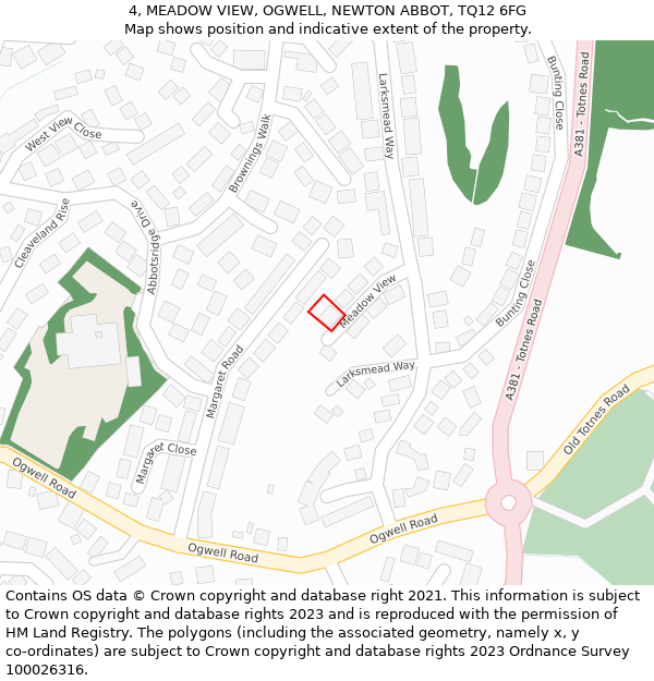 4, MEADOW VIEW, OGWELL, NEWTON ABBOT, TQ12 6FG: Location map and indicative extent of plot