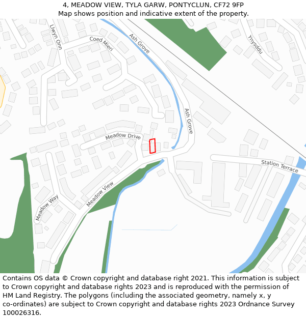 4, MEADOW VIEW, TYLA GARW, PONTYCLUN, CF72 9FP: Location map and indicative extent of plot