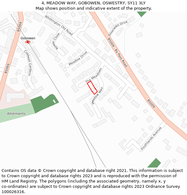 4, MEADOW WAY, GOBOWEN, OSWESTRY, SY11 3LY: Location map and indicative extent of plot