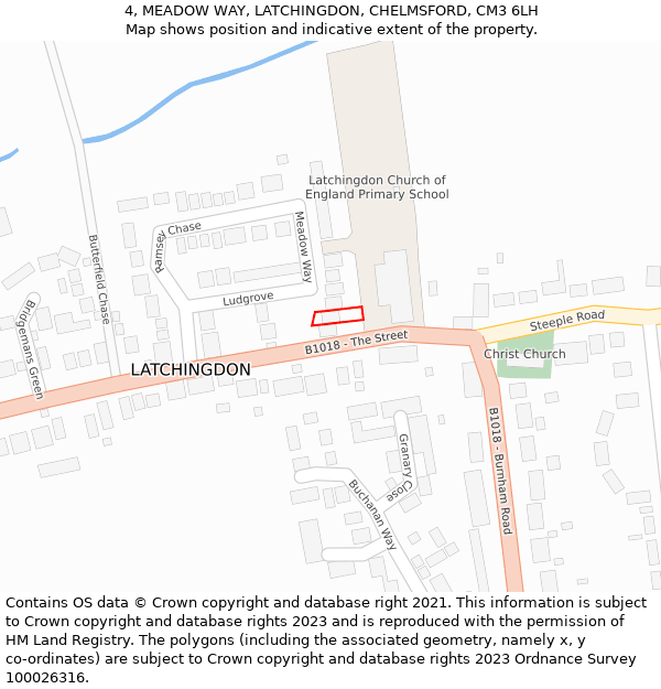 4, MEADOW WAY, LATCHINGDON, CHELMSFORD, CM3 6LH: Location map and indicative extent of plot