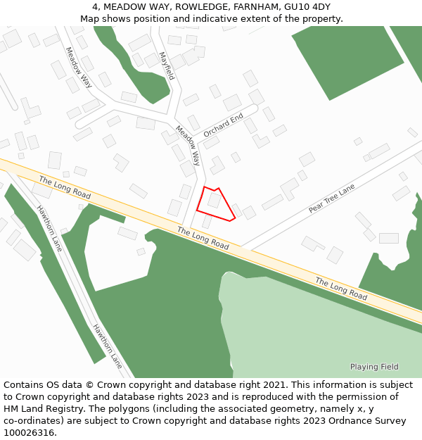 4, MEADOW WAY, ROWLEDGE, FARNHAM, GU10 4DY: Location map and indicative extent of plot