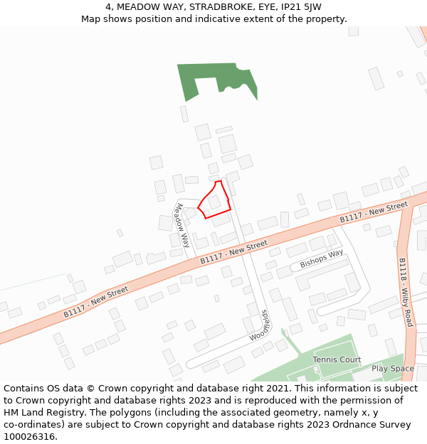 4, MEADOW WAY, STRADBROKE, EYE, IP21 5JW: Location map and indicative extent of plot