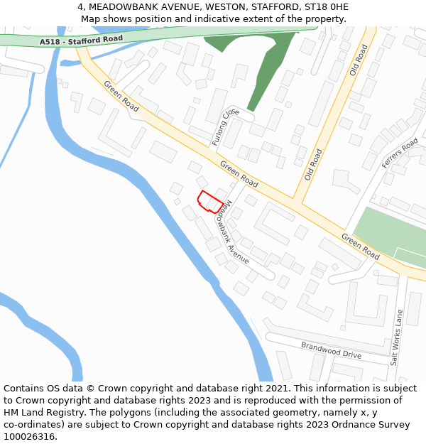 4, MEADOWBANK AVENUE, WESTON, STAFFORD, ST18 0HE: Location map and indicative extent of plot