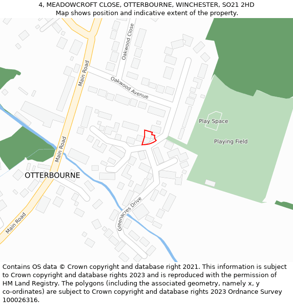 4, MEADOWCROFT CLOSE, OTTERBOURNE, WINCHESTER, SO21 2HD: Location map and indicative extent of plot