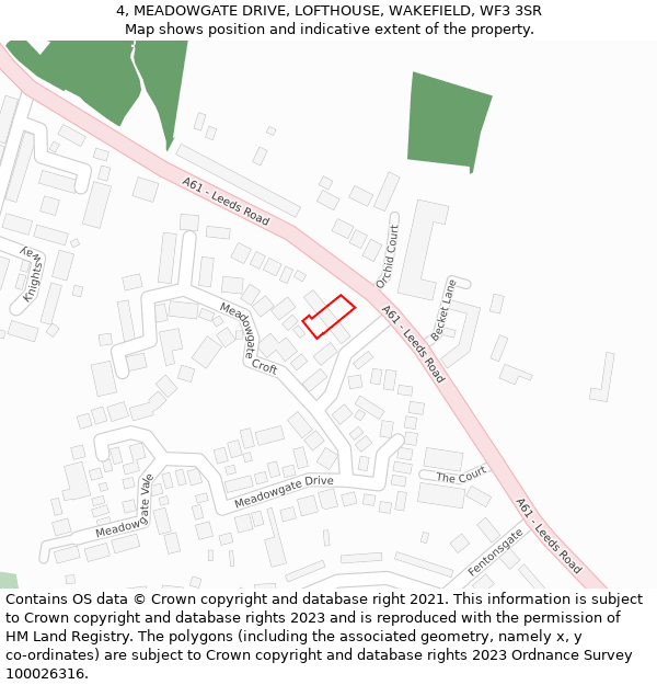 4, MEADOWGATE DRIVE, LOFTHOUSE, WAKEFIELD, WF3 3SR: Location map and indicative extent of plot