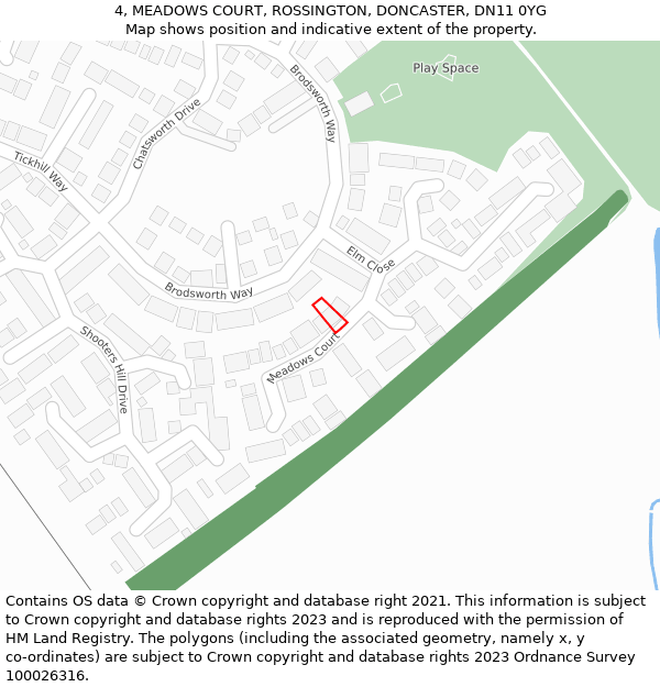 4, MEADOWS COURT, ROSSINGTON, DONCASTER, DN11 0YG: Location map and indicative extent of plot