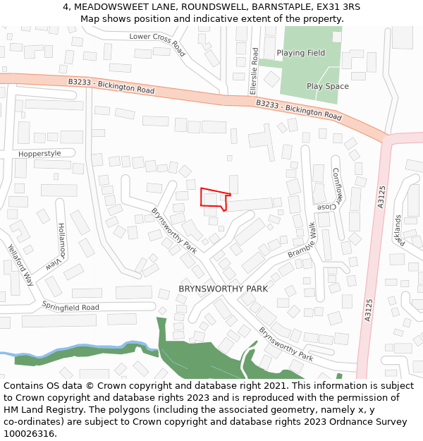 4, MEADOWSWEET LANE, ROUNDSWELL, BARNSTAPLE, EX31 3RS: Location map and indicative extent of plot