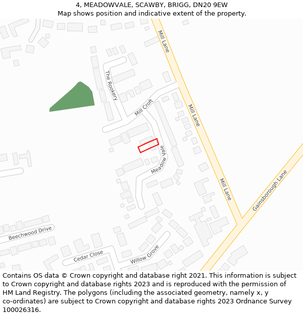 4, MEADOWVALE, SCAWBY, BRIGG, DN20 9EW: Location map and indicative extent of plot