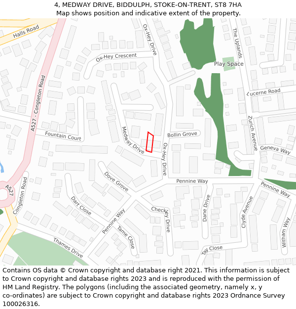 4, MEDWAY DRIVE, BIDDULPH, STOKE-ON-TRENT, ST8 7HA: Location map and indicative extent of plot