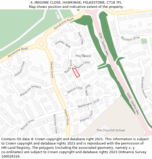 4, MEGONE CLOSE, HAWKINGE, FOLKESTONE, CT18 7FL: Location map and indicative extent of plot