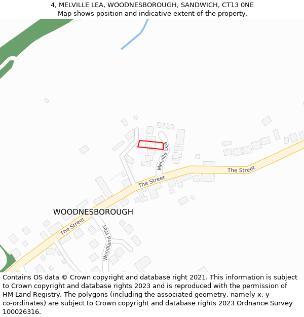 4, MELVILLE LEA, WOODNESBOROUGH, SANDWICH, CT13 0NE: Location map and indicative extent of plot