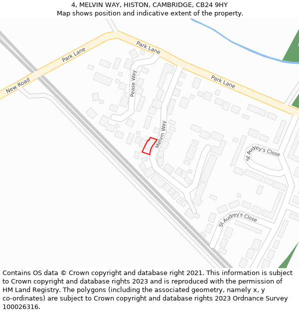 4, MELVIN WAY, HISTON, CAMBRIDGE, CB24 9HY: Location map and indicative extent of plot