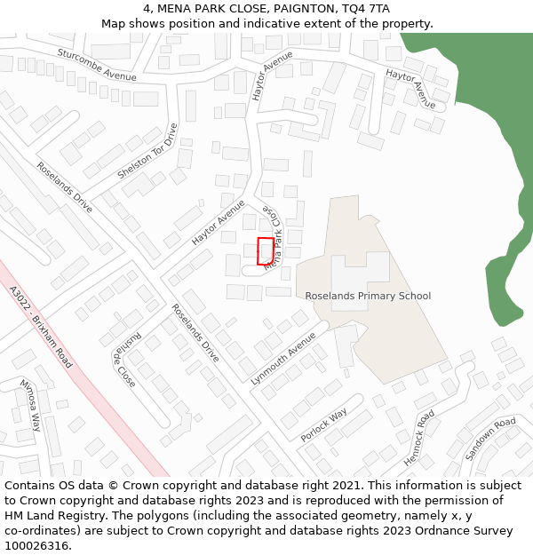 4, MENA PARK CLOSE, PAIGNTON, TQ4 7TA: Location map and indicative extent of plot
