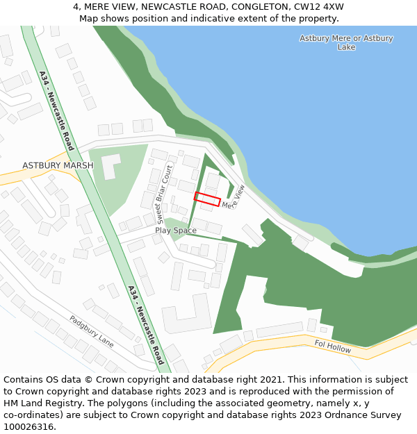 4, MERE VIEW, NEWCASTLE ROAD, CONGLETON, CW12 4XW: Location map and indicative extent of plot