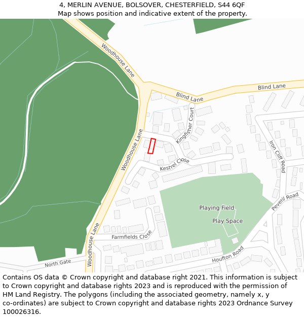 4, MERLIN AVENUE, BOLSOVER, CHESTERFIELD, S44 6QF: Location map and indicative extent of plot