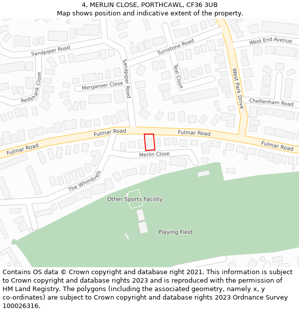 4, MERLIN CLOSE, PORTHCAWL, CF36 3UB: Location map and indicative extent of plot