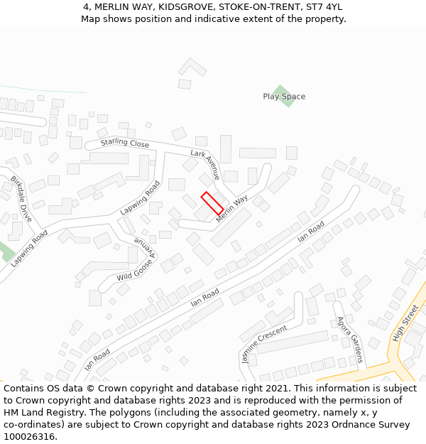 4, MERLIN WAY, KIDSGROVE, STOKE-ON-TRENT, ST7 4YL: Location map and indicative extent of plot