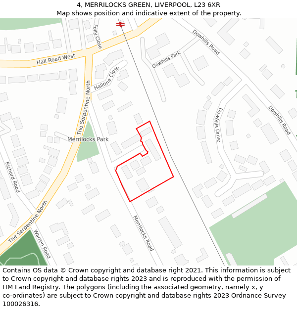 4, MERRILOCKS GREEN, LIVERPOOL, L23 6XR: Location map and indicative extent of plot