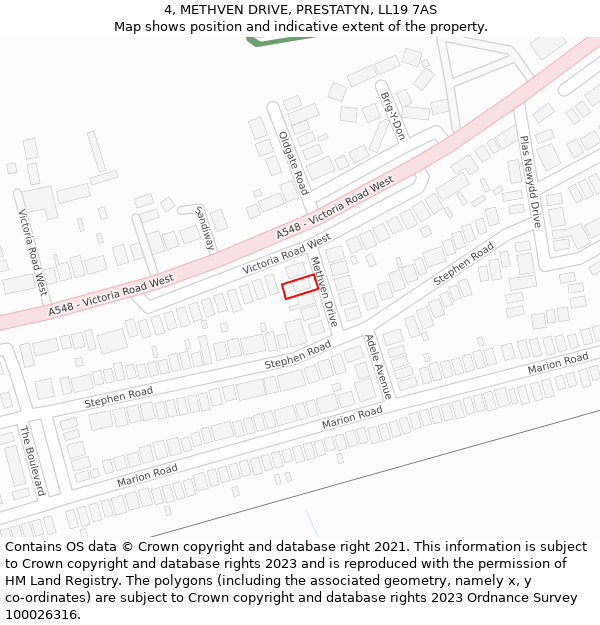 4, METHVEN DRIVE, PRESTATYN, LL19 7AS: Location map and indicative extent of plot